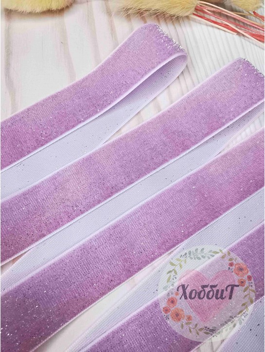 Лента бархатная с люрексом 2,5см. (розовый)